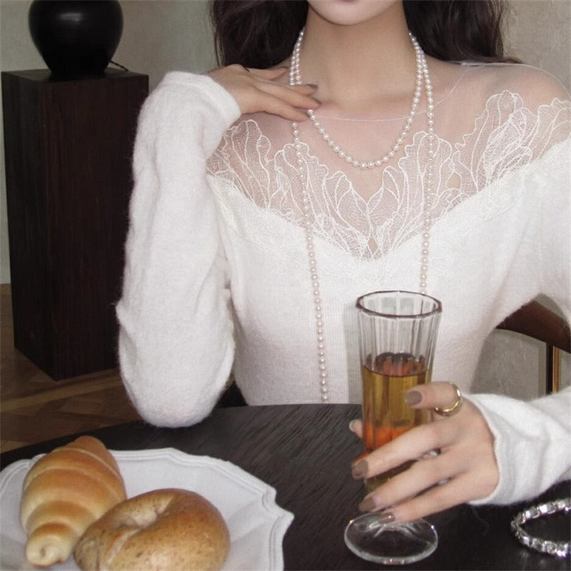 Wholesale Round long pearl necklace retro double layer multi-layer stacking